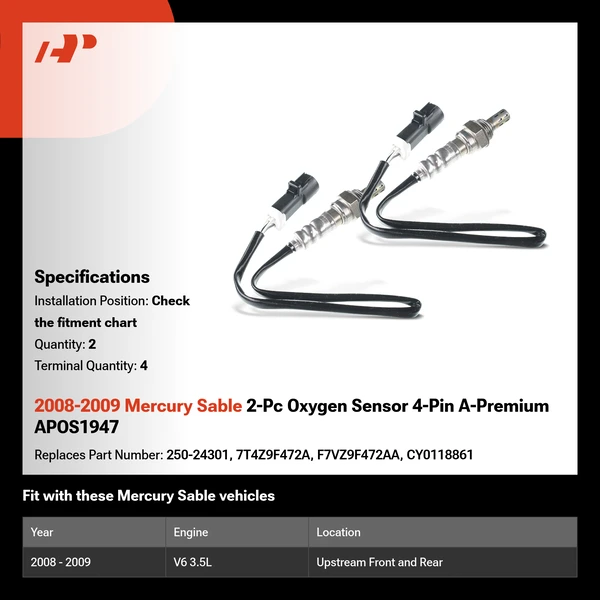2008-2009 Mercury Sable 2-Pc Oxygen Sensor 4-Pin A-Premium APOS1947