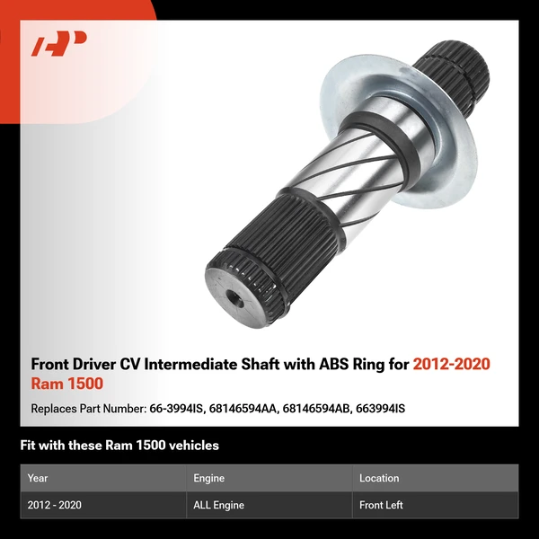 Front Driver CV Intermediate Shaft with ABS Ring for 2012-2020 Ram 1500