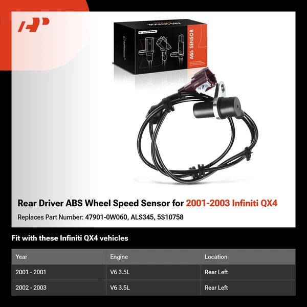 Rear Driver ABS Wheel Speed Sensor for 2001-2003 Infiniti QX4