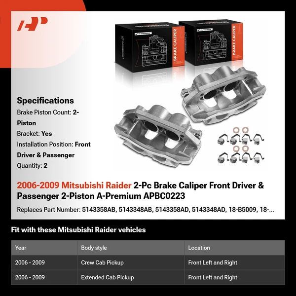 2006-2009 Mitsubishi Raider 2-Pc Brake Caliper Front Driver & Passenger 2-Piston A-Premium APBC0223