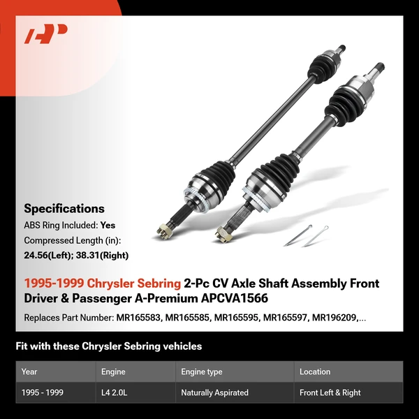 1995-1999 Chrysler Sebring 2-Pc CV Axle Shaft Assembly Front Driver & Passenger A-Premium APCVA1566
