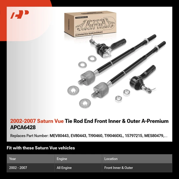 2002-2007 Saturn Vue Tie Rod End Front Inner & Outer A-Premium APCA6428