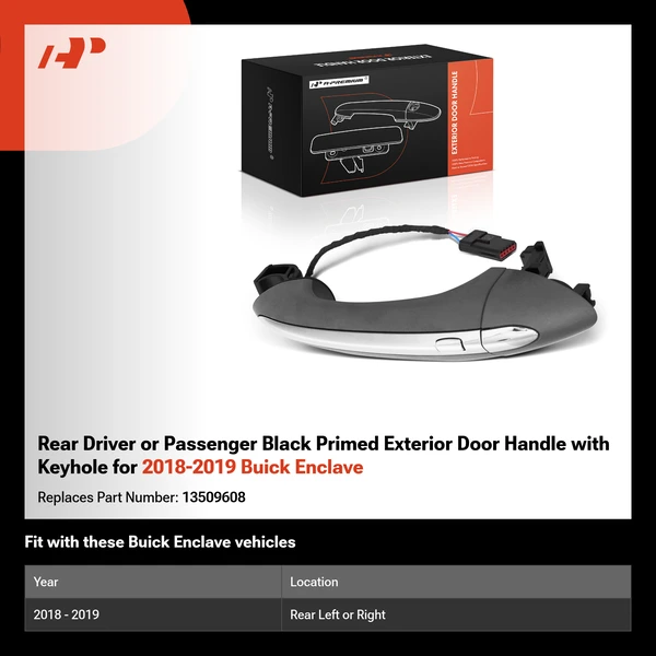 Rear Driver or Passenger Black Primed Exterior Door Handle with Keyhole for 2018-2019 Buick Enclave