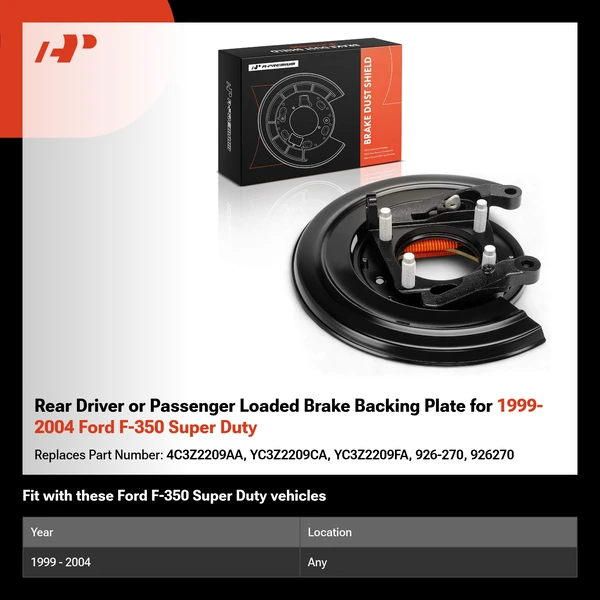 Rear Driver or Passenger Loaded Brake Backing Plate for 1999-2004 Ford F-350 Super Duty