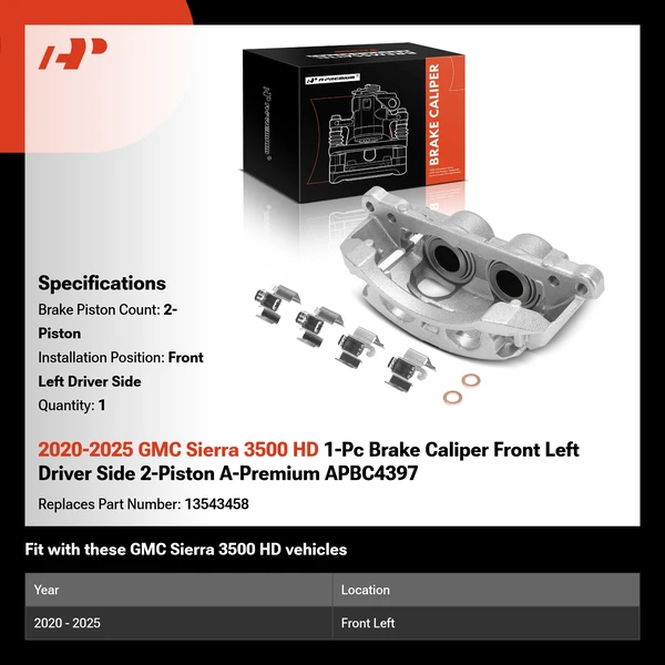 2020-2025 GMC Sierra 3500 HD 1-Pc Brake Caliper Front Left Driver Side 2-Piston A-Premium APBC4397