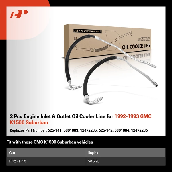 2 Pcs Engine Inlet & Outlet Oil Cooler Line for 1992-1993 GMC K1500 Suburban