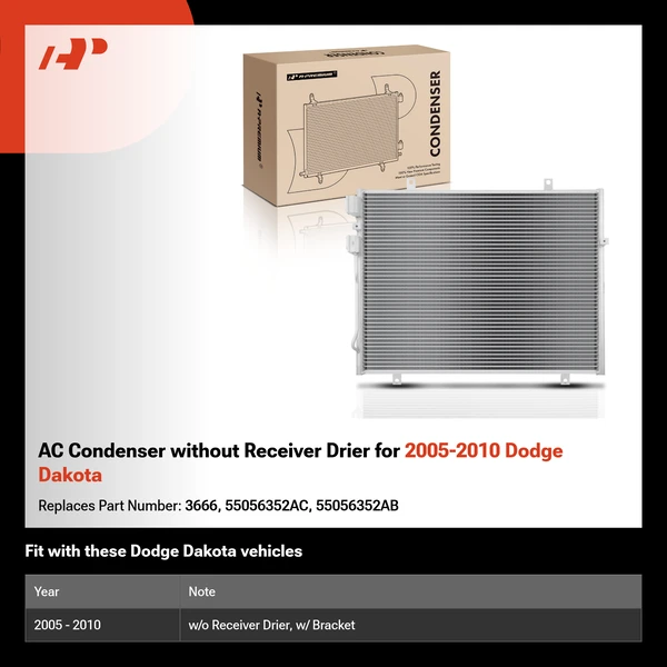 AC Condenser without Receiver Drier for 2005-2010 Dodge Dakota
