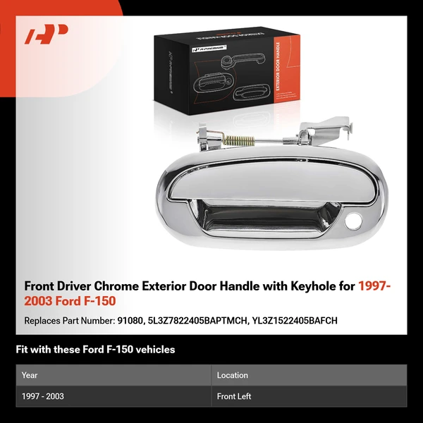 Front Driver Chrome Exterior Door Handle with Keyhole for 1997-2003 Ford F-150
