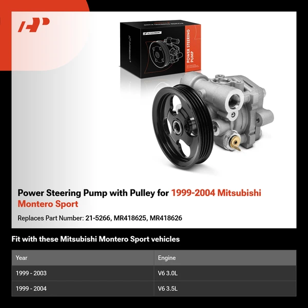 Power Steering Pump with Pulley for 1999-2004 Mitsubishi Montero Sport