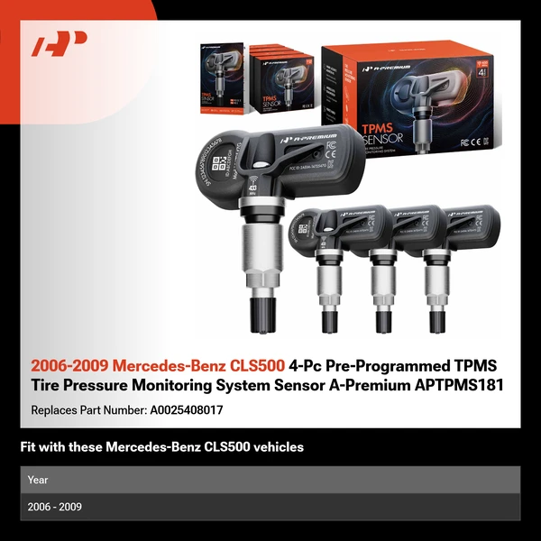 2006-2009 Mercedes-Benz CLS500 4-Pc Pre-Programmed TPMS Tire Pressure Monitoring System Sensor 433 MHz A-Premium APTPMS181