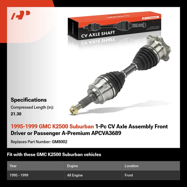 1995-1999 GMC K2500 Suburban 1-Pc CV Axle Assembly Front Driver or Passenger A-Premium APCVA3689