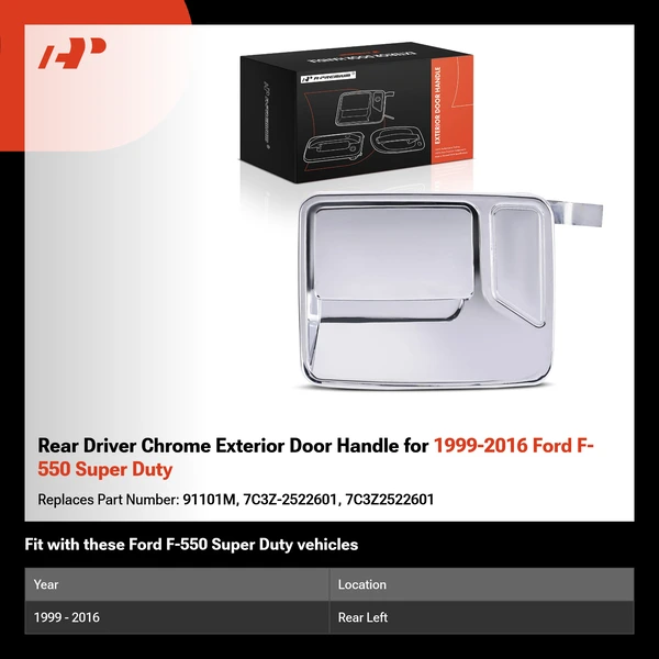 Rear Driver Chrome Exterior Door Handle for 1999-2016 Ford F-550 Super Duty