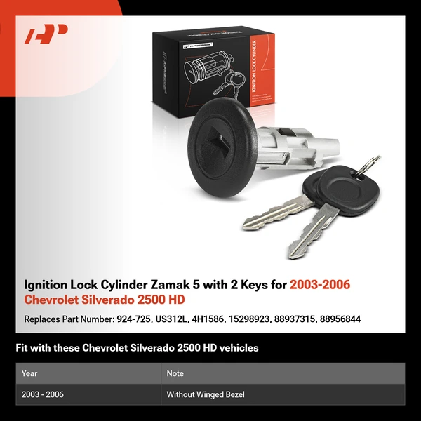Ignition Lock Cylinder Zamak 5 with 2 Keys for 2003-2006 Chevrolet Silverado 2500 HD