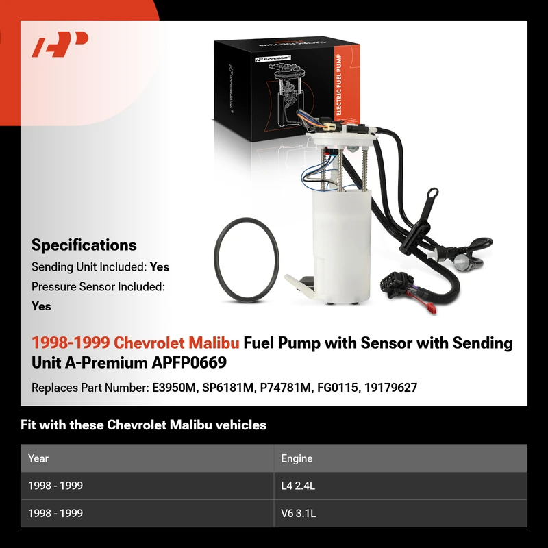 1998-1999 Chevrolet Malibu Fuel Pump with Sensor with Sending Unit A-Premium APFP0669
