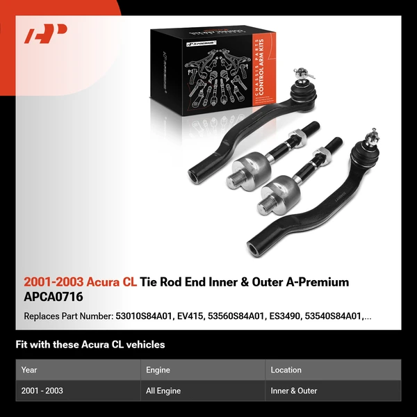 2001-2003 Acura CL Tie Rod End Inner & Outer A-Premium APCA0716