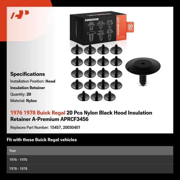 1976 1978 Buick Regal 20 Pcs Nylon Black Hood Insulation Retainer A-Premium APRCF3456