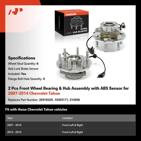 2 Pcs Front Wheel Bearing & Hub Assembly with ABS Sensor for 2007-2014 Chevrolet Tahoe