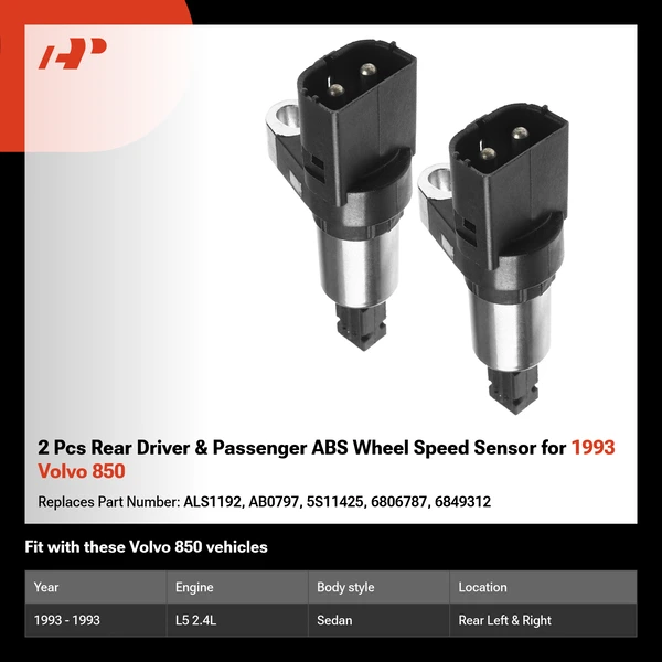 2 Pcs Rear Driver & Passenger ABS Wheel Speed Sensor for 1993 Volvo 850