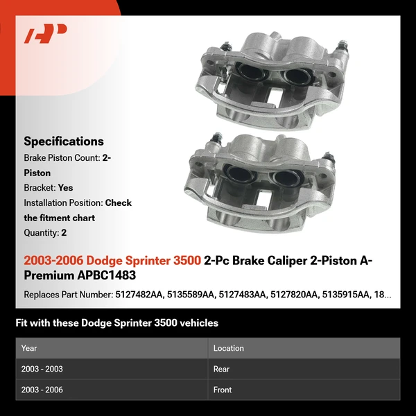 2003-2006 Dodge Sprinter 3500 2-Pc Brake Caliper 2-Piston A-Premium APBC1483
