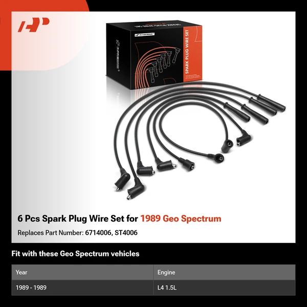 6 Pcs Spark Plug Wire Set for 1989 Geo Spectrum