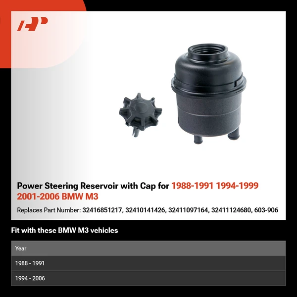 Power Steering Reservoir with Cap for 1988-1991 1994-1999 2001-2006 BMW M3
