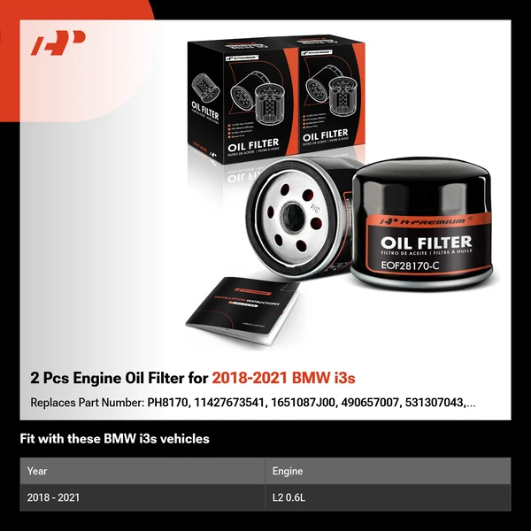 2 Pcs Engine Oil Filter for 2018-2021 BMW i3s