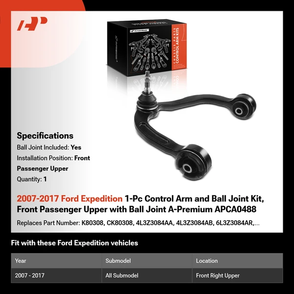 2007-2017 Ford Expedition 1-Pc Control Arm and Ball Joint Kit, Front Passenger Upper with Ball Joint A-Premium APCA0488