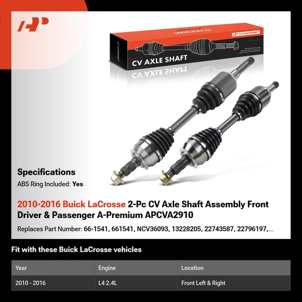 2010-2016 Buick LaCrosse 2-Pc CV Axle Shaft Assembly Front Driver & Passenger A-Premium APCVA2910