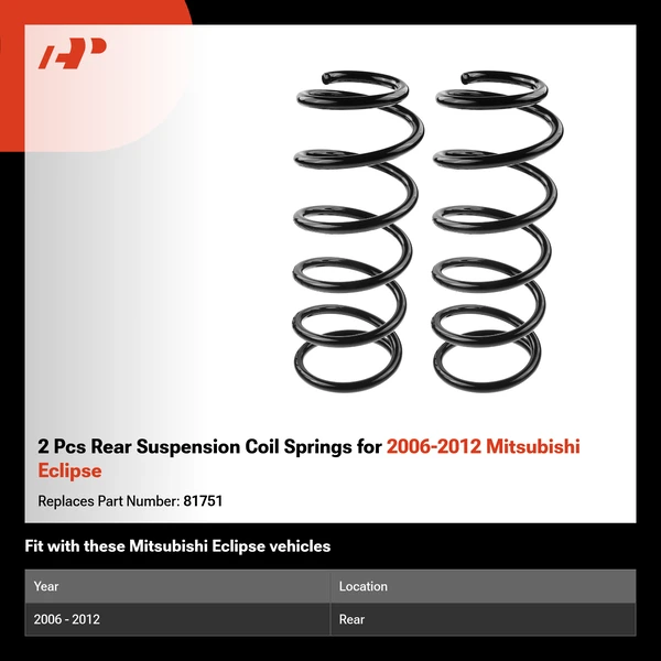 2 Pcs Rear Suspension Coil Springs for 2006-2012 Mitsubishi Eclipse