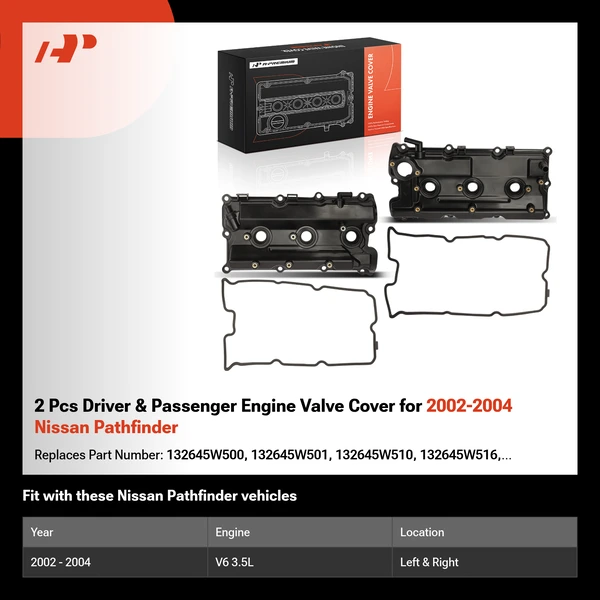 2 Pcs Driver & Passenger Engine Valve Cover for 2002-2004 Nissan Pathfinder