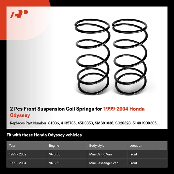 2 Pcs Front Suspension Coil Springs for 1999-2004 Honda Odyssey