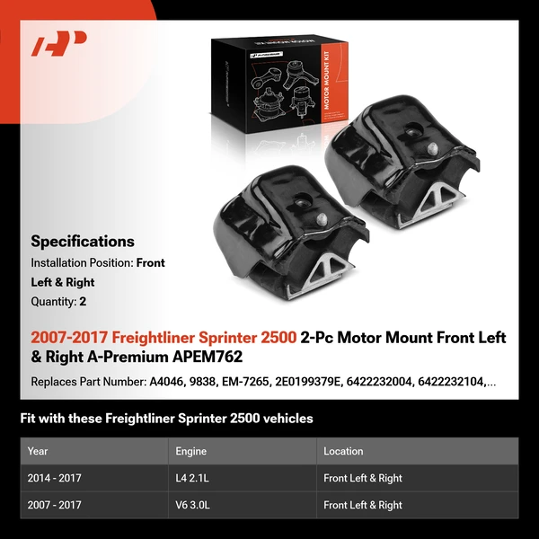 2007-2017 Freightliner Sprinter 2500 2-Pc Motor Mount Front Left & Right A-Premium APEM762