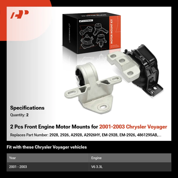 2 Pcs Front Engine Motor Mounts for 2001-2003 Chrysler Voyager