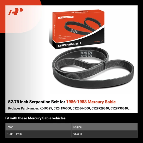 52.76 inch Serpentine Belt for 1986-1988 Mercury Sable