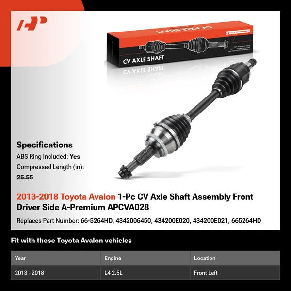 2013-2018 Toyota Avalon 1-Pc CV Axle Shaft Assembly Front Driver Side A-Premium APCVA028
