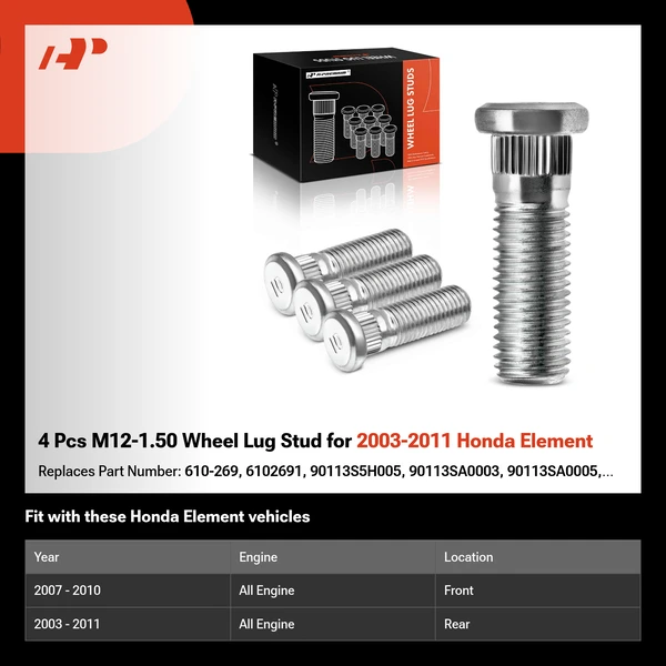 4 Pcs M12-1.50 Wheel Lug Stud for 2003-2011 Honda Element