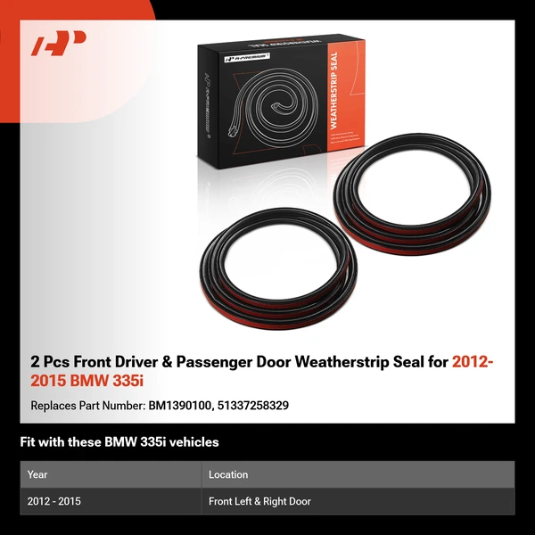 2 Pcs Front Driver & Passenger Door Weatherstrip Seal for 2012-2015 BMW 335i