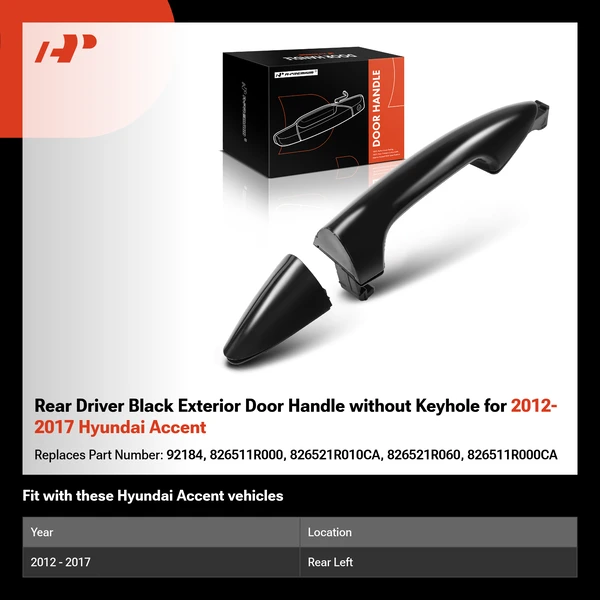 Rear Driver Black Exterior Door Handle without Keyhole for 2012-2017 Hyundai Accent