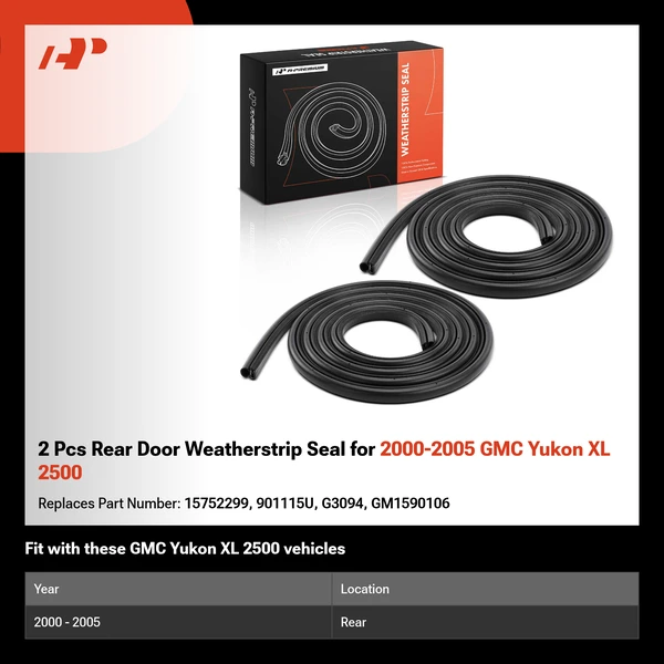 2 Pcs Rear Door Weatherstrip Seal for 2000-2005 GMC Yukon XL 2500