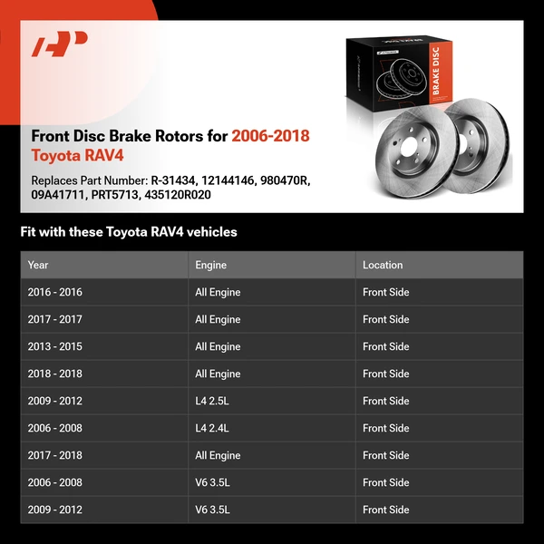 Front Disc Brake Rotors for 2006-2018 Toyota RAV4