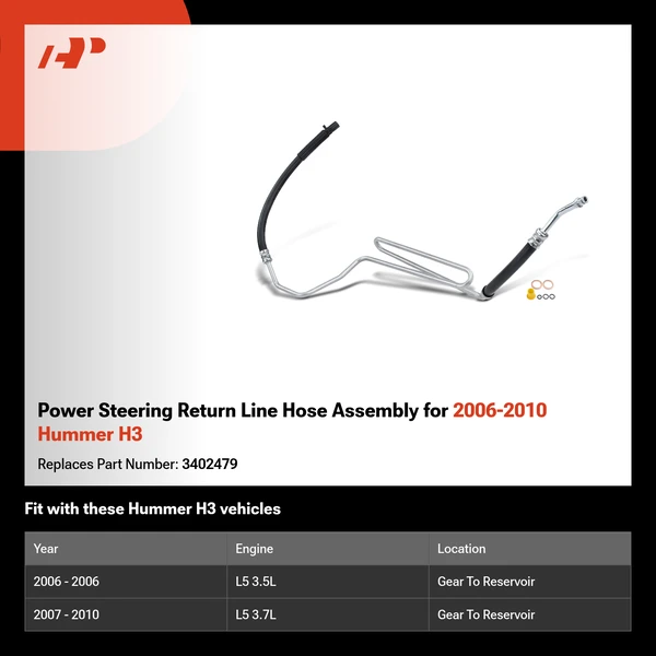 Power Steering Return Line Hose Assembly for 2006-2010 Hummer H3