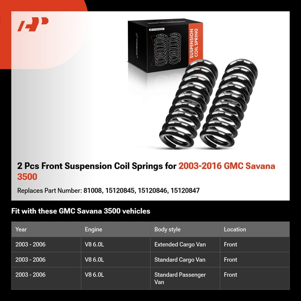 2 Pcs Front Suspension Coil Springs for 2003-2016 GMC Savana 3500