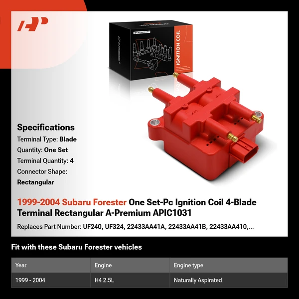 1999-2004 Subaru Forester One Set-Pc Ignition Coil 4-Blade Terminal Rectangular A-Premium APIC1031