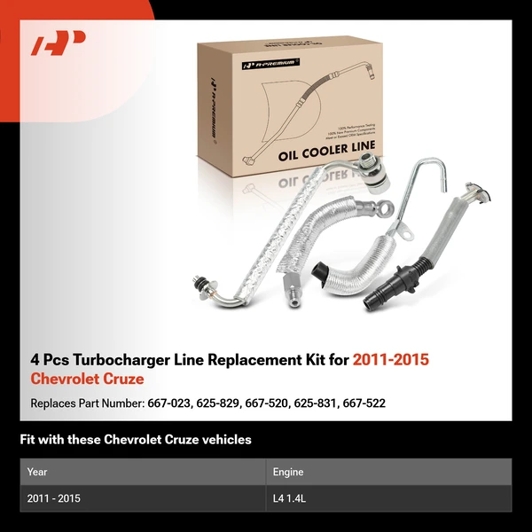 4 Pcs Turbocharger Line Replacement Kit for 2011-2015 Chevrolet Cruze