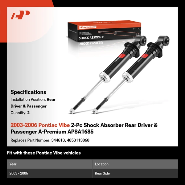 2003-2006 Pontiac Vibe 2-Pc Shock Absorber Rear Driver & Passenger A-Premium APSA1685