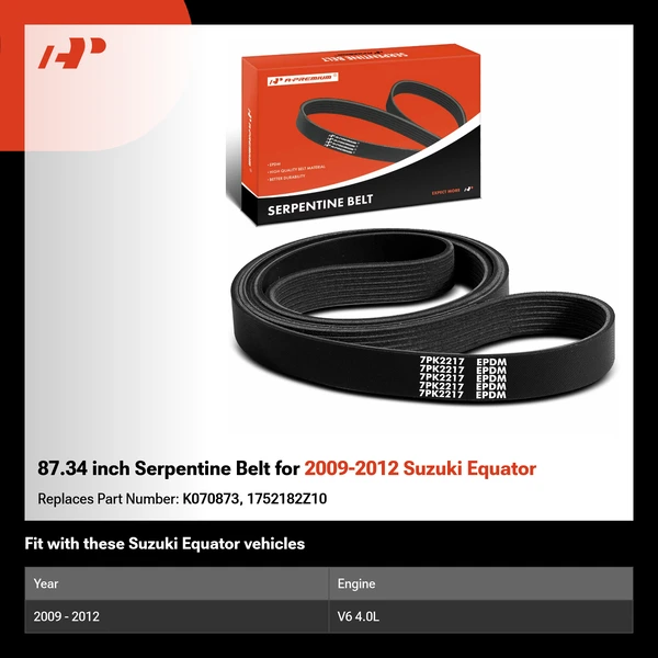 87.34 inch Serpentine Belt for 2009-2012 Suzuki Equator