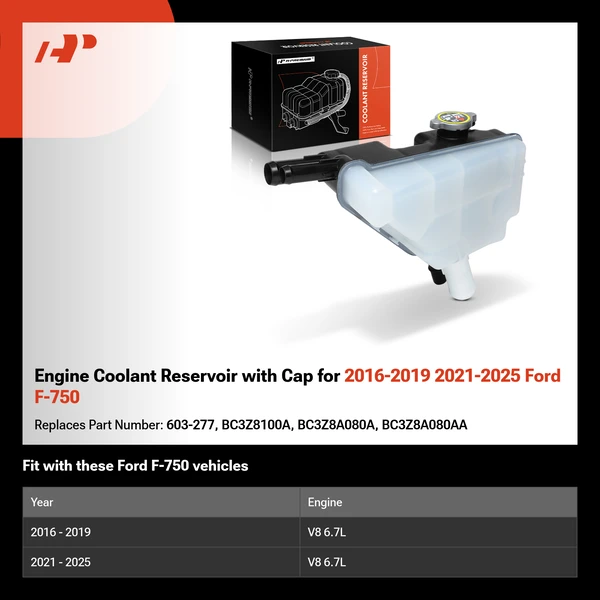Engine Coolant Reservoir with Cap for 2016-2019 2021-2025 Ford F-750