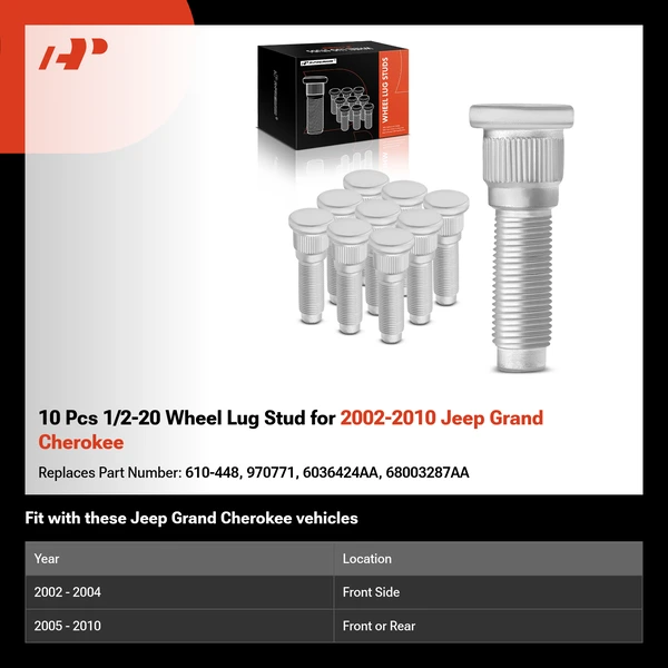 10 Pcs 1/2-20 Wheel Lug Stud for 2002-2010 Jeep Grand Cherokee