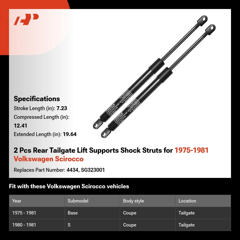 2 Pcs Rear Tailgate Lift Supports Shock Struts for 1975-1981 Volkswagen Scirocco
