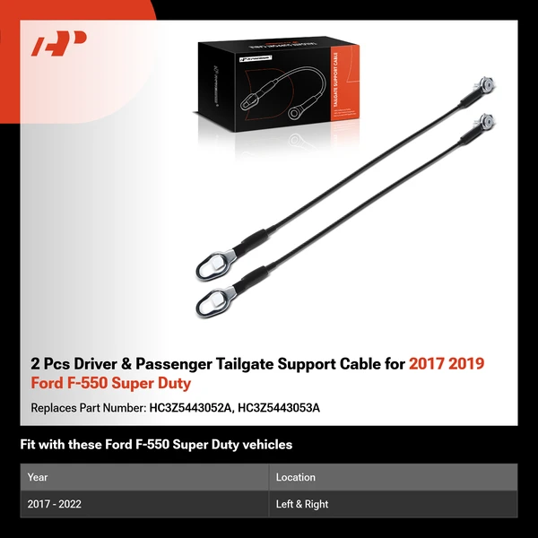 2 Pcs Driver & Passenger Tailgate Support Cable for 2017 2019 Ford F-550 Super Duty